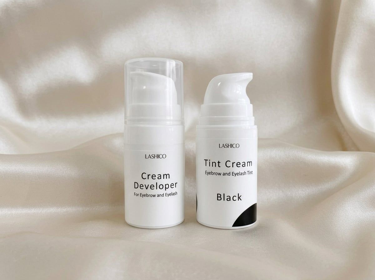 Lashico Tint Cream Black and Cream Developer Bottles